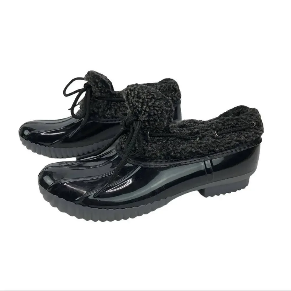 Dakota Shearling Patent Leather Black Duck Slip On Low Top Boots Shoes Size 6.5